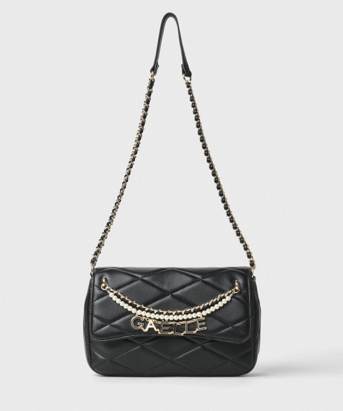 Regular Shoulder Strap Matelassè Con Perle E Charms Gaelle • Nero - Gaëlle Paris