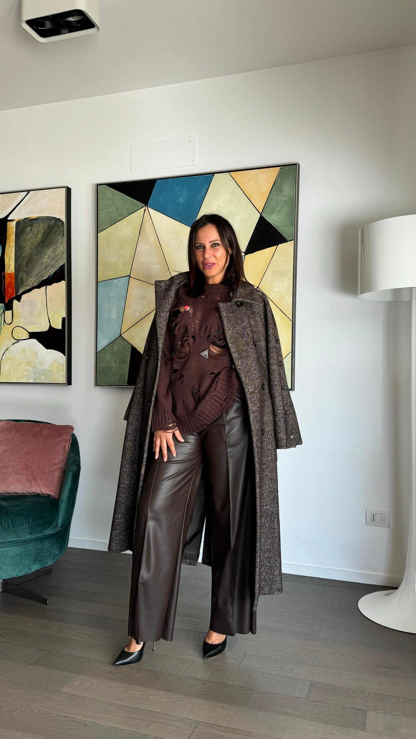 Cappotto spigato marrone low cost