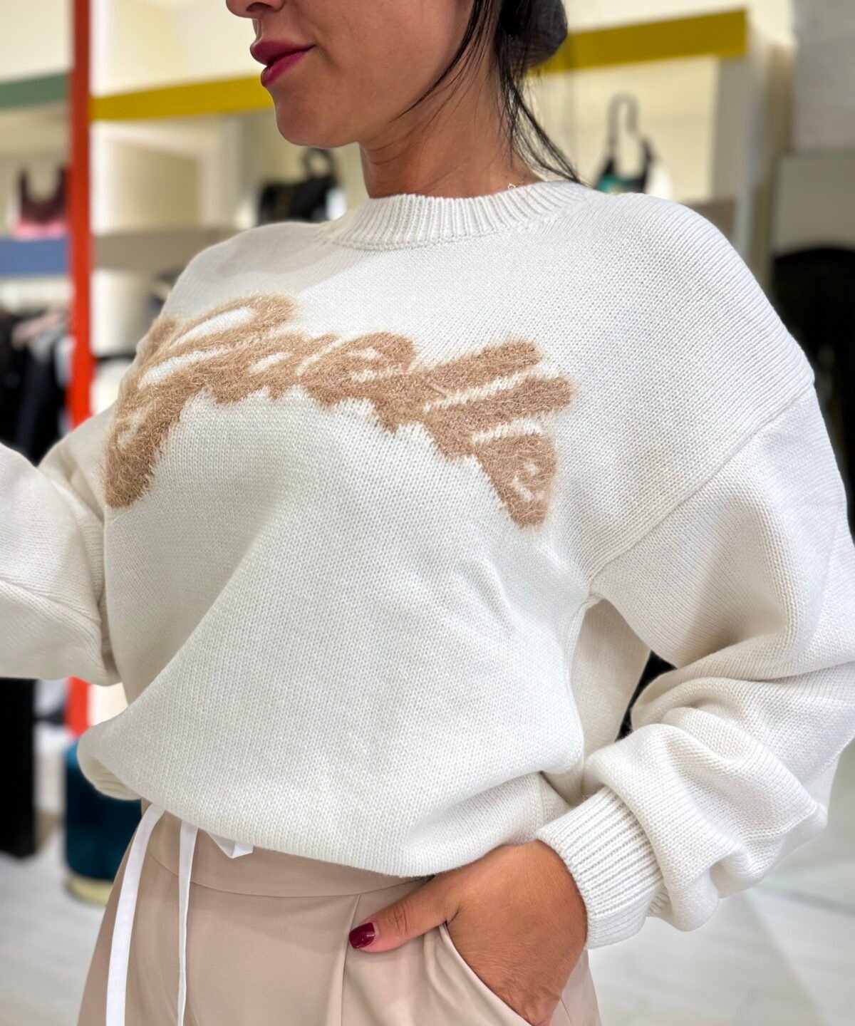 Pullover Cropped In Maglieria Con Logo Lurex • Off White - Gaëlle Paris