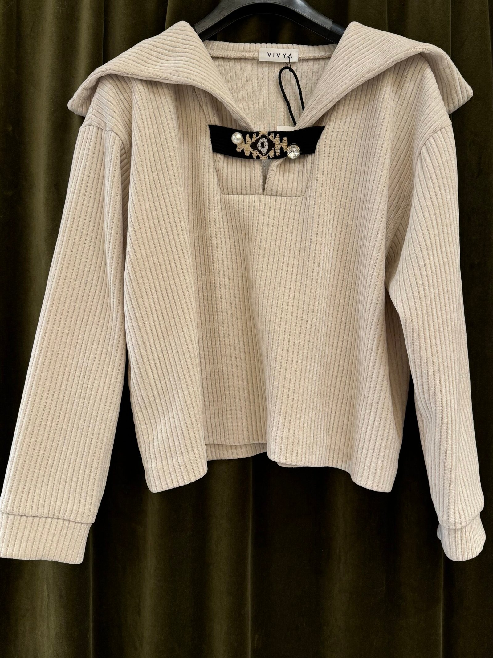 Completo VIVYA felpa + pantalone beige a costine 1