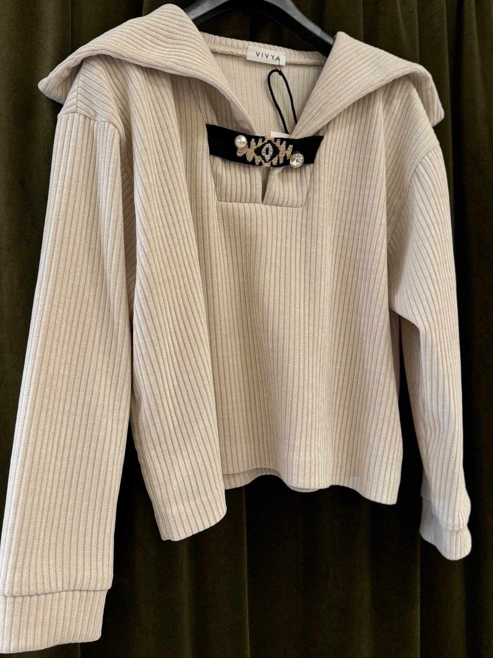 Completo VIVYA felpa + pantalone beige a costine 2